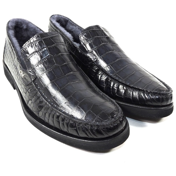 GOODMAN 🇮🇹 MEN'S BLACK SOFT LEATHER COMFORT WINTER LOAFERS - Picture 2 of 9